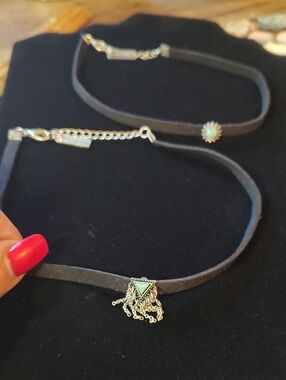 Steve Madden Black Suede Layered Choker Set with Teal Accents